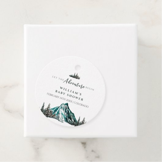 Lass der Adventure Begin Mountain Pine Baby Dusche Geschenkanhänger (Beispiel)