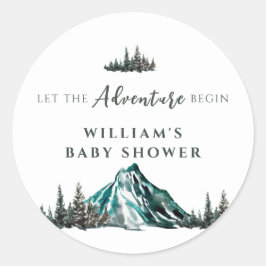 Lass der Adventure Begin Mountain Pine Baby Dusche Runder Aufkleber