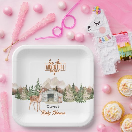 Lass der Adventure Begin Mountain Rust Baby Dusche Pappteller (Party)