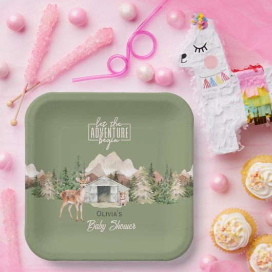 Lass der Adventure Begin Mountain Sage Baby Dusche Pappteller (Party)