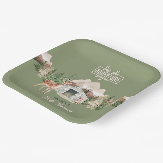 Lass der Adventure Begin Mountain Sage Baby Dusche Pappteller (Gewinkelt)