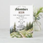 Lass der Adventure Begin Mountains Baby Dusche Einladung (Stehend Vorderseite)