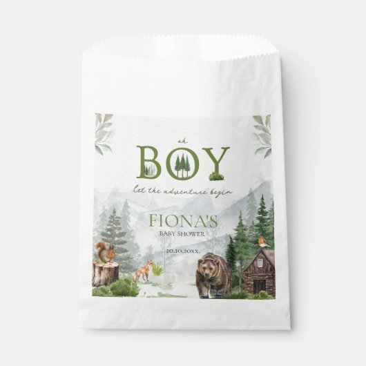 Lass der Adventure Begin Mountains Boy Baby Dusche Geschenktütchen (Vorderseite)