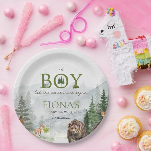 Lass der Adventure Begin Mountains Boy Baby Dusche Pappteller (Party)