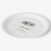 Lass der Adventure Begin Rustic Forest Baby Shower Pappteller (Schrägansicht)