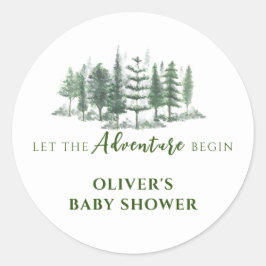 Lass der Adventure Begin Rustic Forest Baby Shower Runder Aufkleber