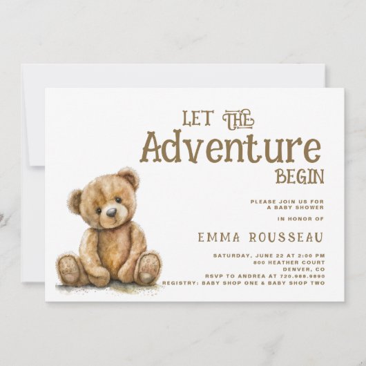 Lass der Adventure Begin Teddy Bear Baby Shower Einladung (Vorderseite)
