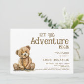 Lass der Adventure Begin Teddy Bear Baby Shower Einladung (Stehend Vorderseite)
