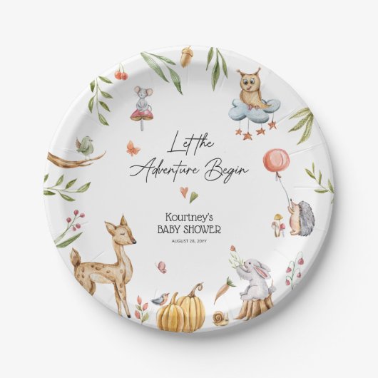 Lass der Adventure Begin' Woodland Baby Dusche Pappteller (Vorderseite)