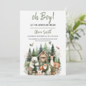 Lass der Adventure Begin Woodland Baby Shower Einladung (Stehend Vorderseite)