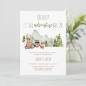 Lass der Adventure Begin Woodland Baby Shower Einladung (Stehend Vorderseite)