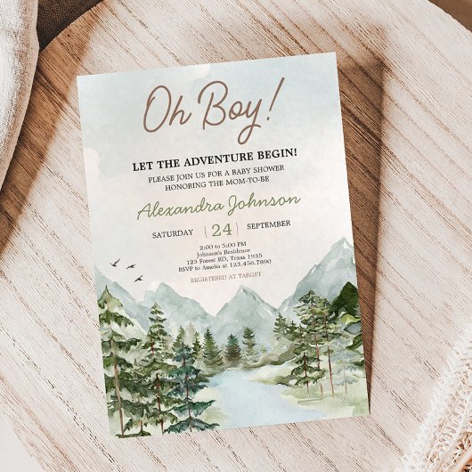 Lass der Adventure Begin Woodland Baby Shower Einladung