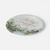 Lass der Adventure Begin Woodland Baby Shower Pappteller (Schrägansicht)