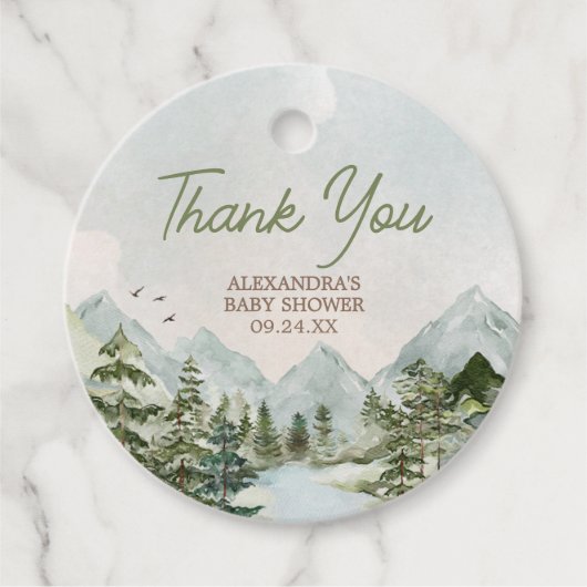 Lass der Adventure Begin Woodland Baby Shower Roun Geschenkanhänger (Vorderseite)