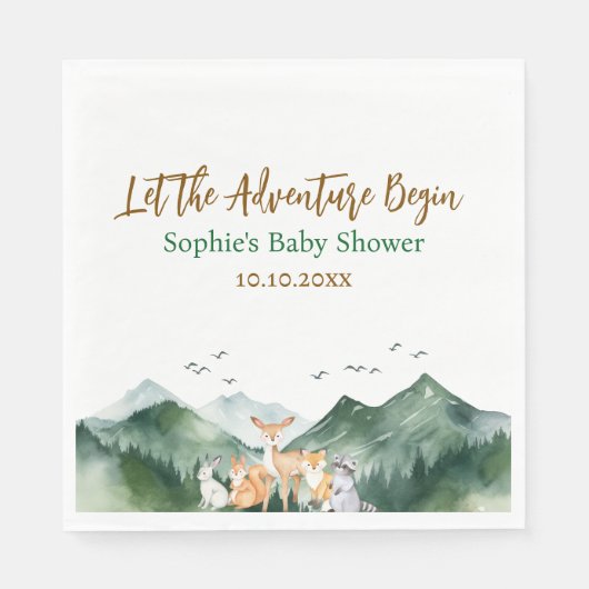 Lass der Adventure Begin Woodland Baby Shower Serviette (Vorderseite)