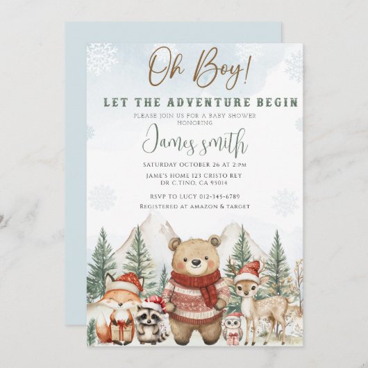 Lass der Adventure Begin Woodland Babydusche Einladung (Vorne/Hinten)