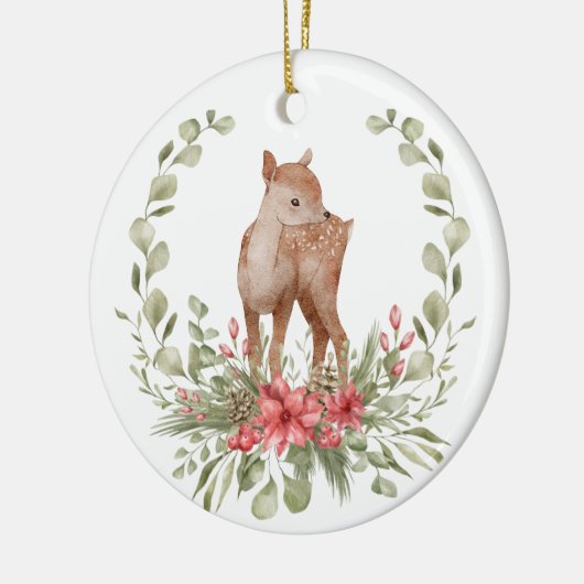 Lass der Erde Freude Hirsch Fawn Kranz Keramik Ornament (Links)