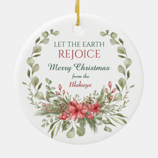 Lass der Erde Freude Hirsch Fawn Kranz Keramik Ornament (Hinten)