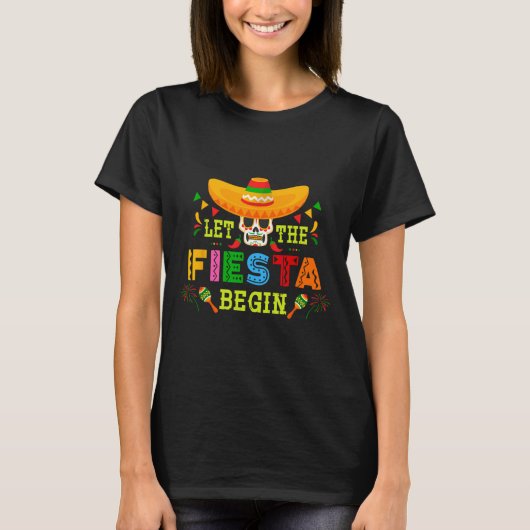 Lass der Fiesta Begin Sugar Skull Sombrero Cinco D T-Shirt (Vorderseite)