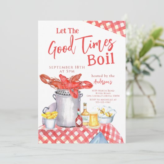 Lass der guten Zeit Crawfish Boil Meeresfrüchte ko Einladung (Stehend Vorderseite)