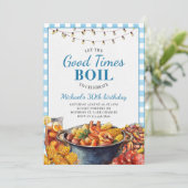 Lass der guten Zeiten kochen Meeresfrüchte Geburts Einladung (Stehend Vorderseite)