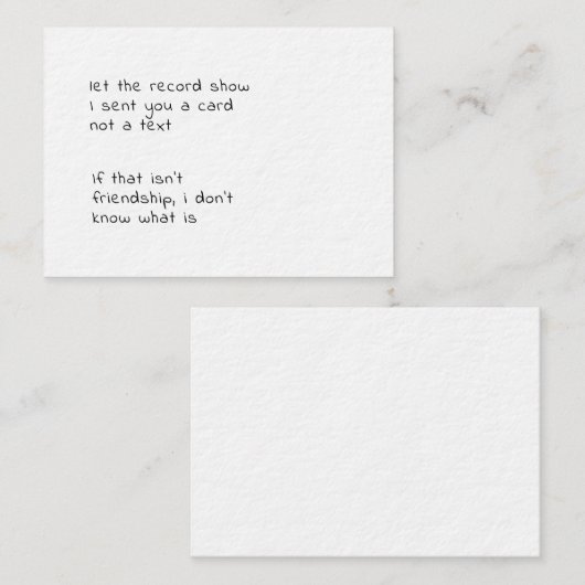 lass der Rekordshow, die ich dir geschickt habe, e Mitteilungskarte (Vorne/Hinten)