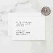 lass der Rekordshow, die ich dir geschickt habe, e Mitteilungskarte (Vorderseite/Rückseite Beispiel)