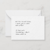 lass der Rekordshow, die ich dir geschickt habe, e Mitteilungskarte (Vorderseite)