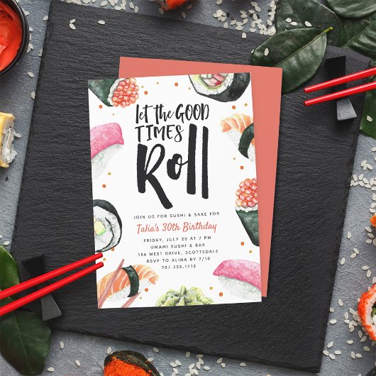 Lass der Rolle der guten Zeiten | Sushi Birthday P Einladung