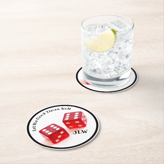 Lass der Rolle Gute Zeiten mit Initialen Runder Pappuntersetzer (Vor Ort)