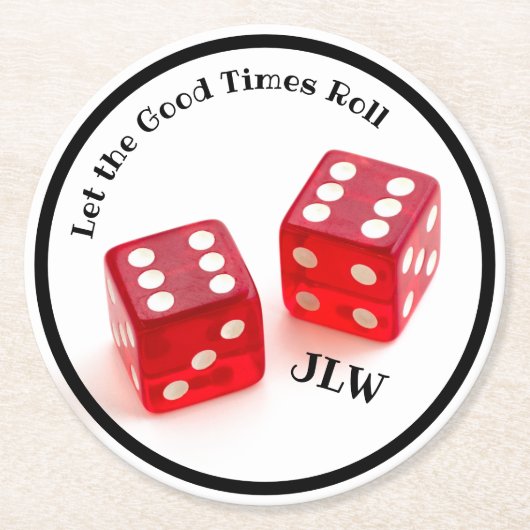 Lass der Rolle Gute Zeiten mit Initialen Runder Pappuntersetzer (Vorderseite)