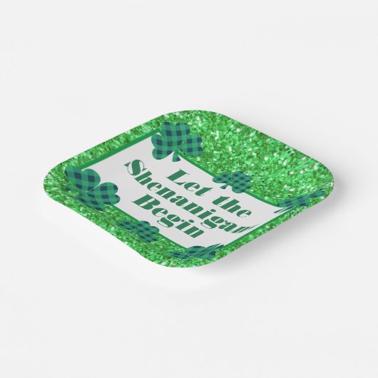 Lass der Shenanigans Beginnen Sie grünes Funkeln K Pappteller (Gewinkelt)