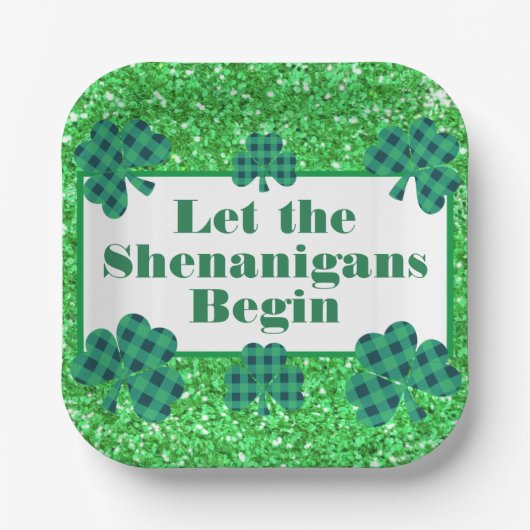 Lass der Shenanigans Beginnen Sie grünes Funkeln K Pappteller (Vorderseite)