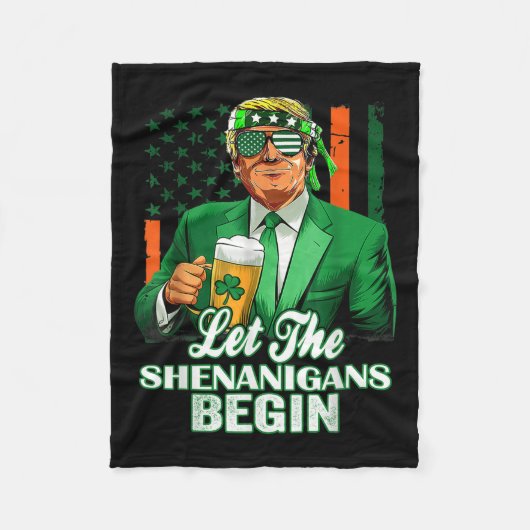 Lass der Shenanigans beginnt Trump St Patricks Day Fleecedecke (Vorderseite)