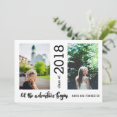 Lass des Abenteuers Begin Graduate Zwei Foto Einladung (Stehend Vorderseite)