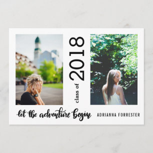 Lass des Abenteuers Begin Graduate Zwei Foto Einladung