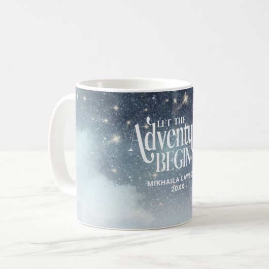 Lass des Abenteuers Begin Starry Night Celestial Kaffeetasse (Vorderseite Links)