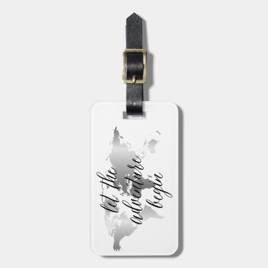 Lass des Abenteuers beginnt Silver World Map Gepäckanhänger (Vorderseite vertikal)