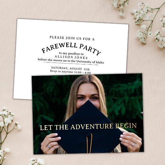 Lass des Adventure Begin Abschluss Farewell Party Folieneinladung