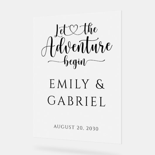 Lass des Adventure Begin Custom Wedding Acrylschild (Winkel)