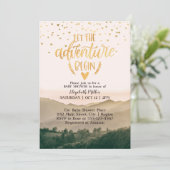 Lass des Adventure Begin Gender Neutral Baby Showe Einladung (Stehend Vorderseite)