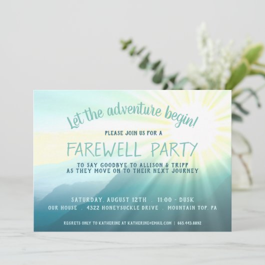 Lass des Adventure Begin Sunset Farewell Party Inv Einladung (Stehend Vorderseite)