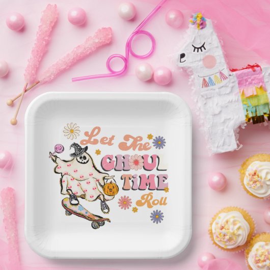 Lass des Ghoul Time Roll Retro Halloween Pappteller (Party)