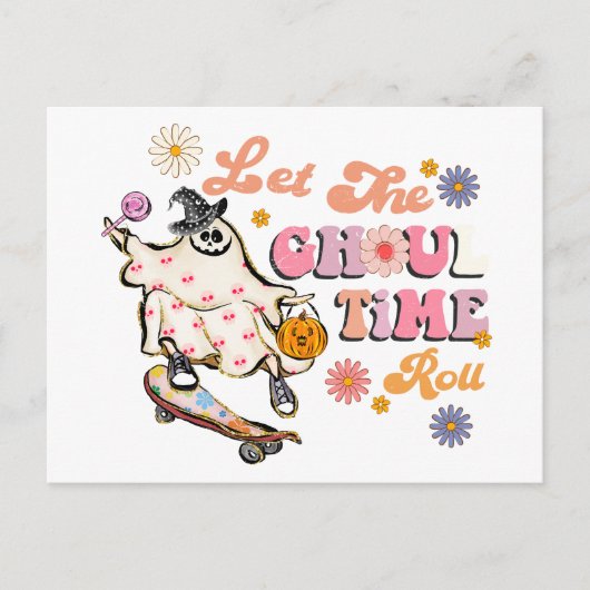 Lass des Ghoul Time Roll Retro Halloween Postkarte (Vorderseite)