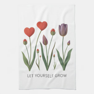 Lass dich wachsen Florales Herz Tulpen Kunst Geschirrtuch