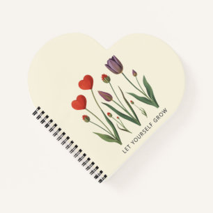 Lass dich wachsen Florales Herz Tulpen Kunst Notizblock