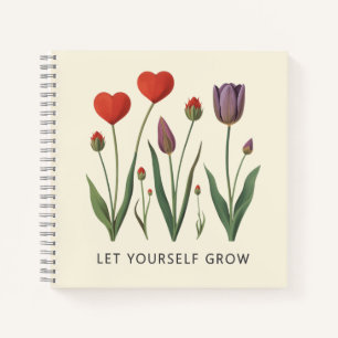 Lass dich wachsen Florales Herz Tulpen Kunst Notizblock