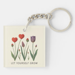 Lass dich wachsen Florales Herz Tulpen Kunst Schlüsselanhänger