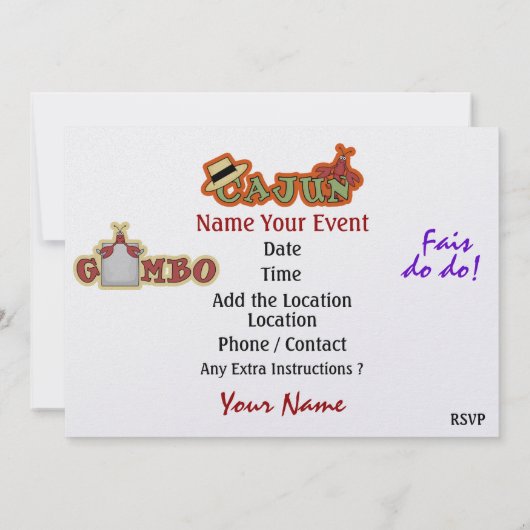 Lass die Good Times Roll! Cajun Style! SRF Einladung (Rückseite)
