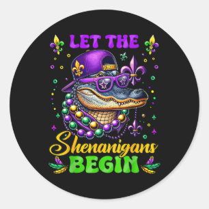 Lass die Shenanigans Begin Alligator Mardi Gras Ma Runder Aufkleber